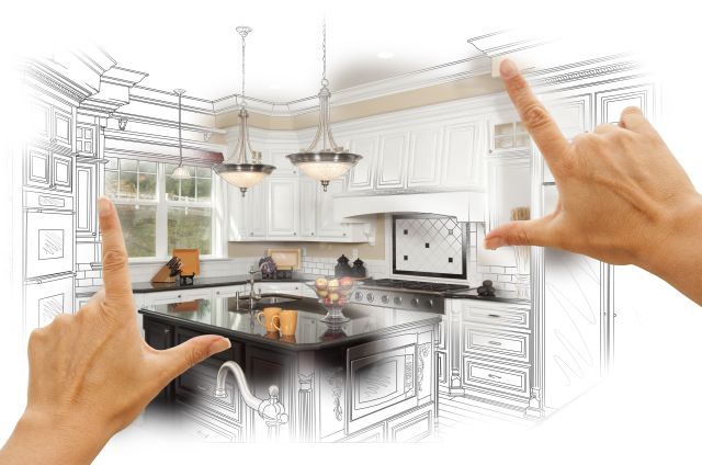 Hands Framing Custom Kitchen Design Drawing and Photo Combination